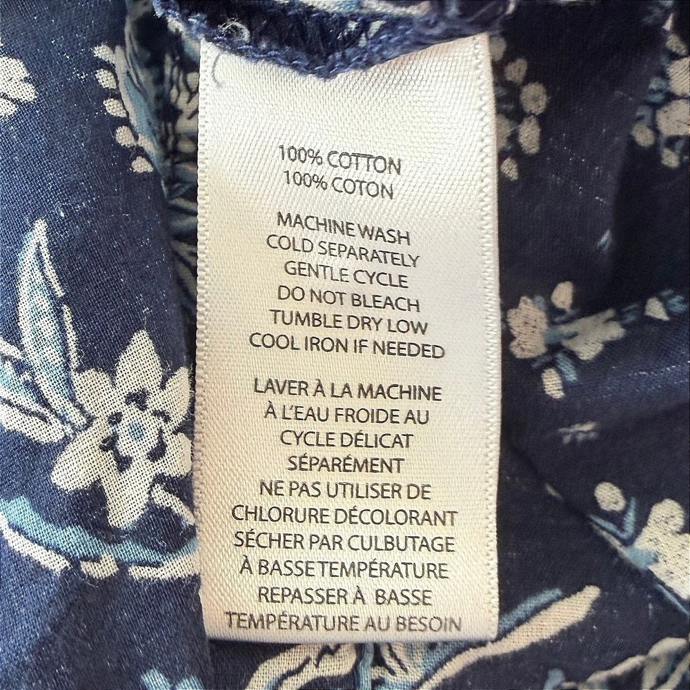 Beach Lunch Lounge Navy Floral Cotton Button Front Peplum Top Square Neck XL - Picture 5 of 11